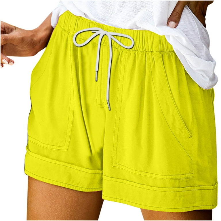Efsteb Womens Casual Shorts Clearance Trendy Drawstring Short Pants Baggy  Shorts Summe Shorts Comfy Solid Color Shorts with Pocket Yellow S 