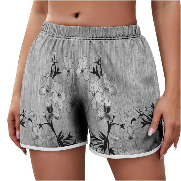 Efsteb Womens Casual Shorts With Pockets Summe Shorts Fashion Print Elastic  Waist Drawstring Shorts Baggy Shorts Trendy Comfy Shorts Gray M 