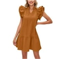thumbnail image 1 of Efsteb Womens Cocktail Dress Loose Ruffles Sleeve Drawstring Pleated Dress Elegant Dress Short Sleeve Spring Crew Neck Fashion Solid Color ,Size:6, 1 of 5