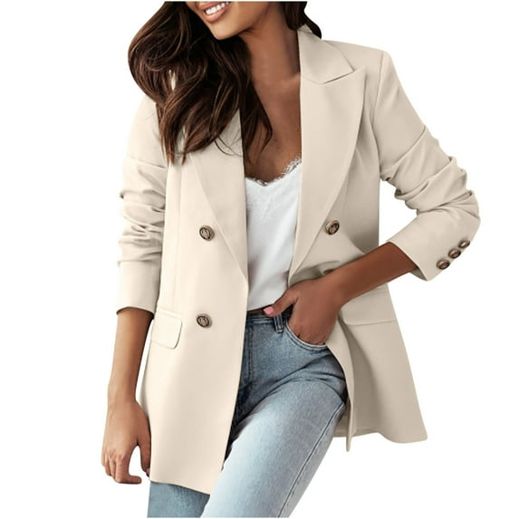 Efsteb Womens Double Breasted Solid Color Jacket Elegant Stylish Comfortable Outwear Casual Versatile Fashion Khaki M