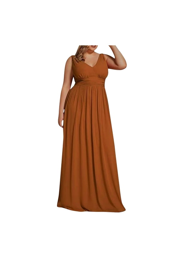 Womens Dress Casual Dresses V-Neck Fashion Bridesmaid Pleated Maxi Plus Size Formal Dresses Elegant Sleeveless Dress Solid Color ,Size:4