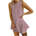 thumbnail image 1 of Efsteb Womens Dress Casual Loose Fit Solid Color Spring Crew Neck Elegant Embroidered Lace Tank Dress Resort Dress Sleeveless ,Size:8, 1 of 6