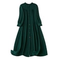 thumbnail image 1 of Efsteb Womens Dress Casual Resort Dress 3/4 Sleeve Solid Color Spring Crew Neck Loose Fit Button Long Dress ,Size:XXXXL, 1 of 5