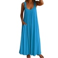 thumbnail image 1 of Efsteb Womens Dress Casual Ruched Plus Size Long Tank Dress Resort Dress Sleeveless Spring Crew Neck Solid Color Loose Fit ,Size:S, 1 of 5