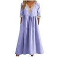 thumbnail image 1 of Efsteb Womens Dresses Summer Pleated Loose Dress with Pockets Solid Color Casual Trendy V-Neck Short Sleeve Dresses Long Dresses Purple S, 1 of 6