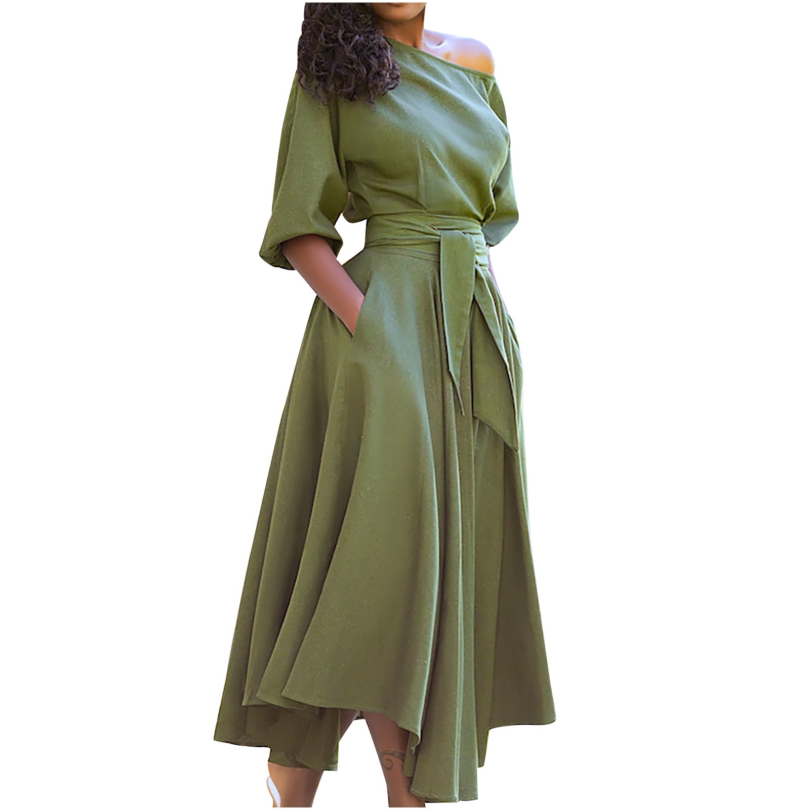 Efsteb Womens Dresses Maxi Dress Casual Slim Short Sleeve Dress
