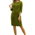 thumbnail image 1 of Efsteb Womens Dresses Summer Resort Dress Solid Color Loose Fit Ruched Velvet Dress Casual Spring Crew Neck Short Sleeve ,Size:XL, 1 of 6