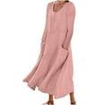 thumbnail image 1 of Efsteb Womens Fall Dresses Fall Dress Fashion Cotton Linen Pocket Dress V-Neck Dress Loose Long Sleeve Casual Solid Color Dresses Pink S, 1 of 5