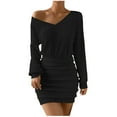 thumbnail image 1 of Efsteb Womens Fall Fashion 2025 Long Sleeve Bodycon Dresses Ribbed V Neck Mini Dress Ruched High Waisted Business Casual Dresses (Black,M), 1 of 8