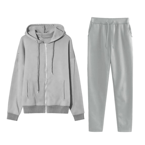 Efsteb Womens Fall Sweatsuits Two Piece Sets Zip Up Hooded Long Sleeve Coats Casual Travel Jogger Pants Tracksuits (Gray,M)