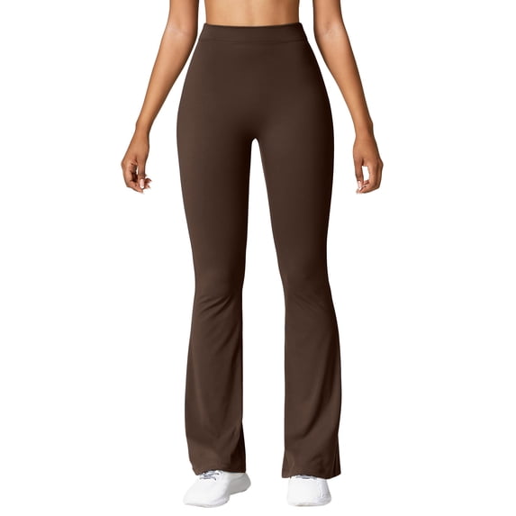 Efsteb Womens Flare Yoga Pants Leggings V Back High Waisted Yoga Pants Fitness Running Gym Sports Bell Bottom Leggings (Coffee,L)