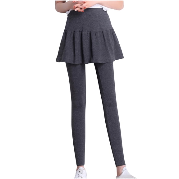 Efsteb Womens Fleece Lined Leggings Bottom Pants With Skirt Plush Thickened Elastic Waist Thickened Plush Bottom Pants Skirt Pants Stretch Tight Solid Color Leggings Pants Gray M