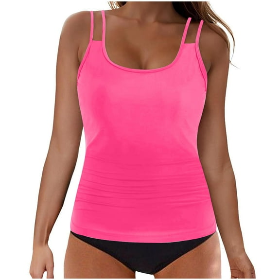 Efsteb Womens High Waisted Bikini Bottoms Tankini Swimsuits for Women Two Piece Bathing Suits Swim Tank Top with Shorts Swimwear (Hot Pink,S)
