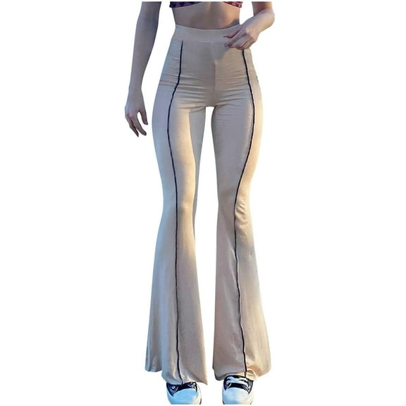 Efsteb Womens High-Waisted Micro-Cut Pants Casual Stretch Leggings Solid Color for Summer Fashion and Comfort Beige M