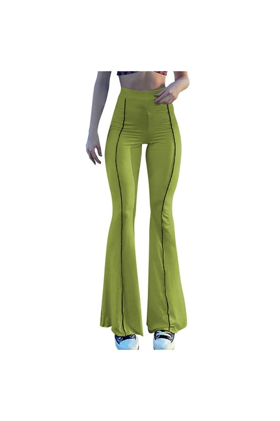 Womens High-Waisted Micro-Cut Pants Casual Stretch Leggings Solid Color for Summer Fashion and Comfort Green M