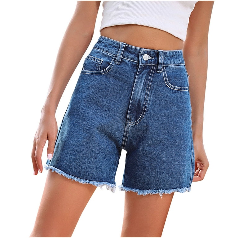 Efsteb Womens Jean Shorts Denim Shorts High-Waisted Jeans Trendy Casual  Comfy Short Workout Shorts Solid Color Shorts with Pocket Dark Blue XS 