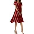 thumbnail image 1 of Efsteb Womens Knee Length Dresses Bohemian Summer Short Sleeve Fashion V Neck Sundress Polka Dots Dress (Red,L), 1 of 6