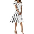 thumbnail image 1 of Efsteb Womens Knee Length Dresses Bohemian Summer Short Sleeve Fashion V Neck Sundress Polka Dots Dress (White,L), 1 of 6