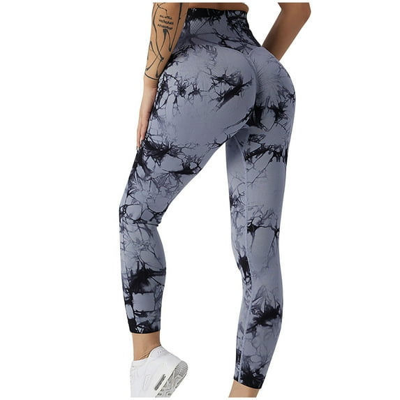 Efsteb Womens Leggings High Waist Pants for Women Fitness Running Gym Sports Yoga Pants Stretch Tie Dyed Tight Leggings Pants Dark Gray M
