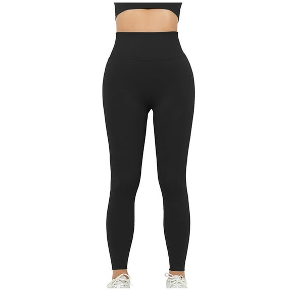 Efsteb Womens Leggings High Waisted Fitness Yoga Pants Running Gym Sports Pants for Women Solid Color Tight Stretch Leggings Trousers Black S