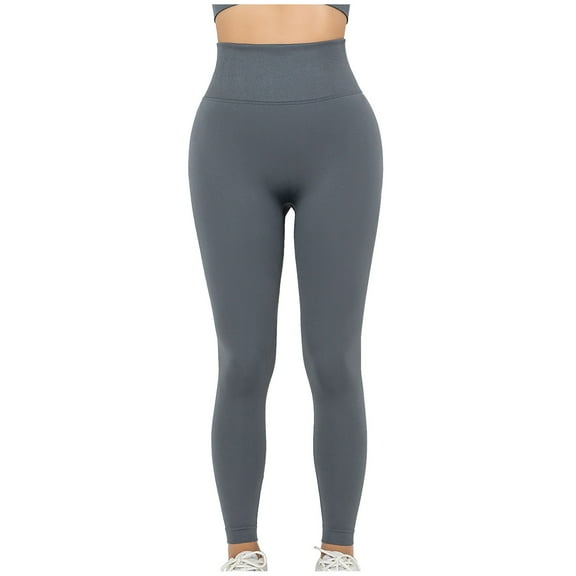 Efsteb Womens Leggings High Waisted Fitness Yoga Pants Running Gym Sports Pants for Women Solid Color Tight Stretch Leggings Trousers Dark Gray S