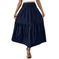thumbnail image 1 of Efsteb Womens Long Skirts High Waist Pleated Skirt Comfy Casual Fashion Fall Solid Color Skirts (Navy,M), 1 of 6