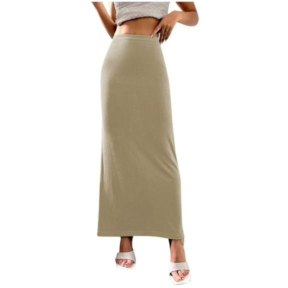 Efsteb Womens Long Skirts High Waisted Long Skirt Casual Fashion Fall Solid Color Comfy Skirts (Beige,L)