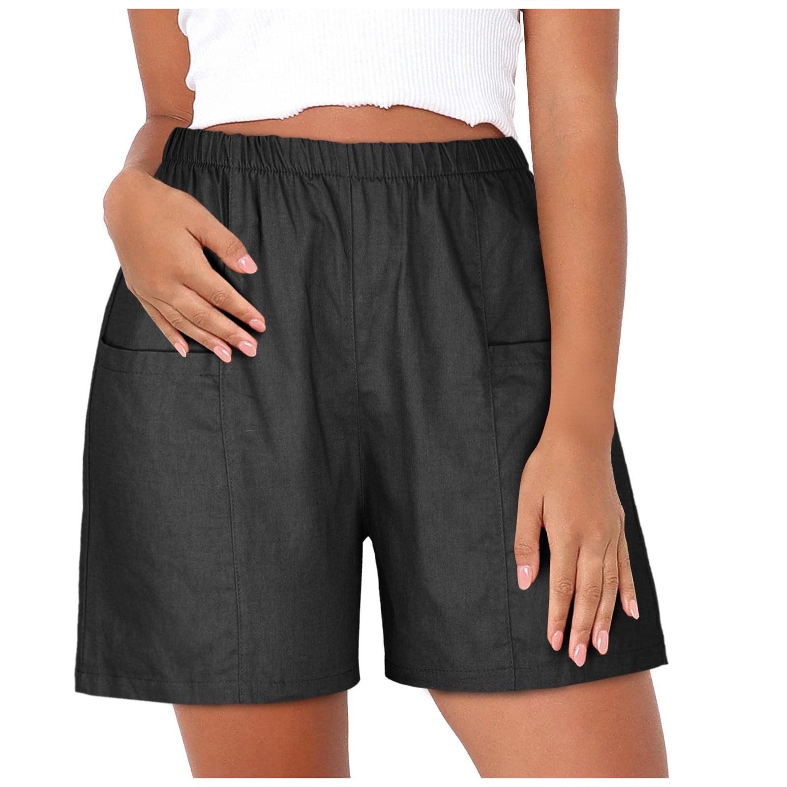 Efsteb Womens Shorts With Pockets Trendy Solid Color Baggy Shorts Elastic  Waist Sports Short Pants Casual Shorts Comfy Shorts Brown S