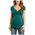 thumbnail image 1 of Efsteb Womens Maternity Shirts Summer Solid Color V Neck Ruched Maternity Tops Casual Pregnancy Maternity Clothes (Green,XXL), 1 of 1