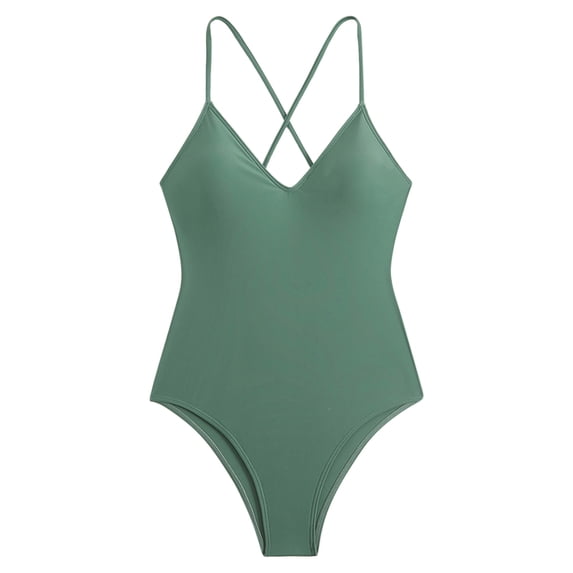 Efsteb Womens One-Piece Swimsuit Fashion V-Neck High Waisted Crisscross Bikini Beach Swimming Swimwear Bikini Swimsuits Slim Bathing Suits Swimwear (Army Green,M)