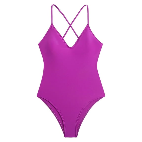 Efsteb Womens One-Piece Swimsuit Fashion V-Neck High Waisted Crisscross Bikini Beach Swimming Swimwear Bikini Swimsuits Slim Bathing Suits Swimwear (Purple,XL)