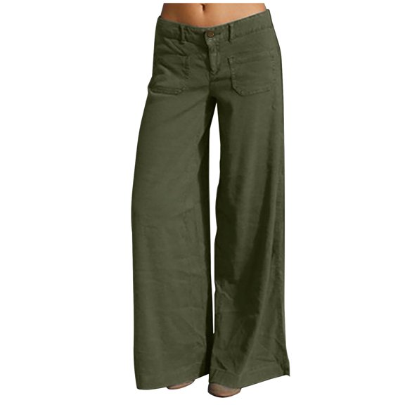 Efsteb Womens Pants Button Baggy Pants Sweatpants Casual Wide leg Pants Solid Color Trousers Pants for Women Loose Comfortable Pants for Women Trousers Green XL