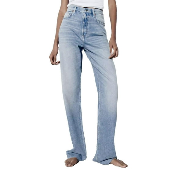 Efsteb Womens Pants Button Zipper High Waist Pockets Denim Pants Loose Wide leg Pants Trousers Pants for Women Solid Color Sweatpants Pants for Women Comfortable Casual Trousers Light Blue S