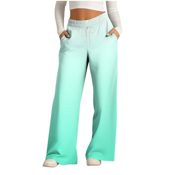 Efsteb Womens Pants Elastic Waist Drawstring Baggy Pants Gradient Color Wide leg Pants Sweatpants Loose Comfortable Pants for Women Trousers Pants for Women Casual Trousers Mint Green S