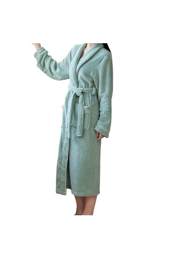 Womens Robes Bandage Bathrobe Warm Robe Long Sleeve Clothes Comfy Solid Color Nightgown Loose Sleepwear Fall Winter Warm Homewear (Green,M)