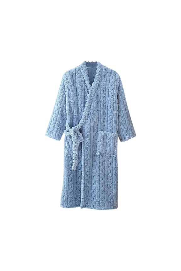 Womens Robes Thickened Warm Velvet Bathrobe Nightgown Home Clothes Comfy Long Sleeve Clothes Nightgown Fall Winter Warm Sleepwear Loose Solid Color Homewear (Blue,XXL)