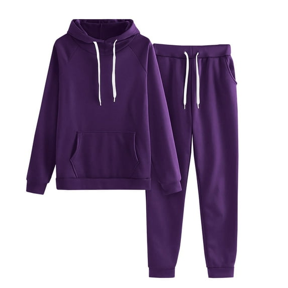 Efsteb Womens Sets 2 Piece Outfits Solid Color Casual Hoodies Sweatshirt And Jogger Sweatpants Tracksuit Lounge Set Clearance (Purple,L)