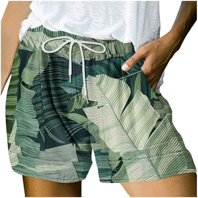Efsteb Womens Shorts Trendy Baggy Shorts Casual Shorts Solid Color Lace Up  Shorts Comfy Shorts with Pocket Army Green L 