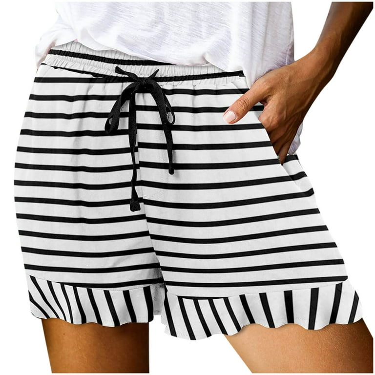 Efsteb Womens Shorts With Pockets Trendy Baggy Shorts Fashion Print Comfy  Casual Shorts Draw Rope Elastic Waist Peplum Hem Summer Print Shorts with  Pocket White L 