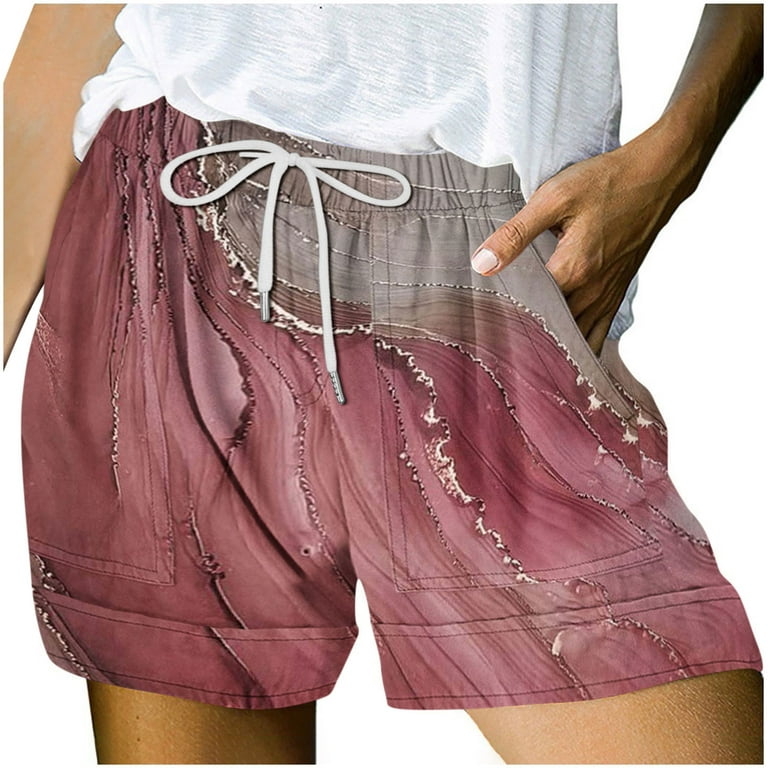 Efsteb Womens Shorts With Pockets Trendy Comfy Lace Up Shorts Baggy Shorts  Casual Shorts Solid Color Shorts with Pocket Red L