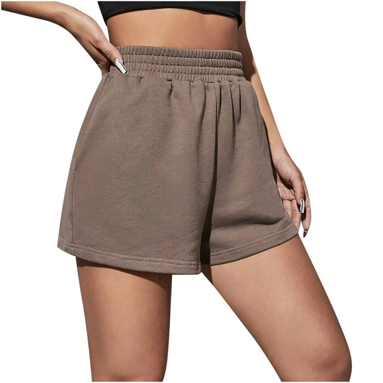 Efsteb Womens Shorts With Pockets Trendy Solid Color Baggy Shorts Elastic  Waist Sports Short Pants Casual Shorts Comfy Shorts Brown S