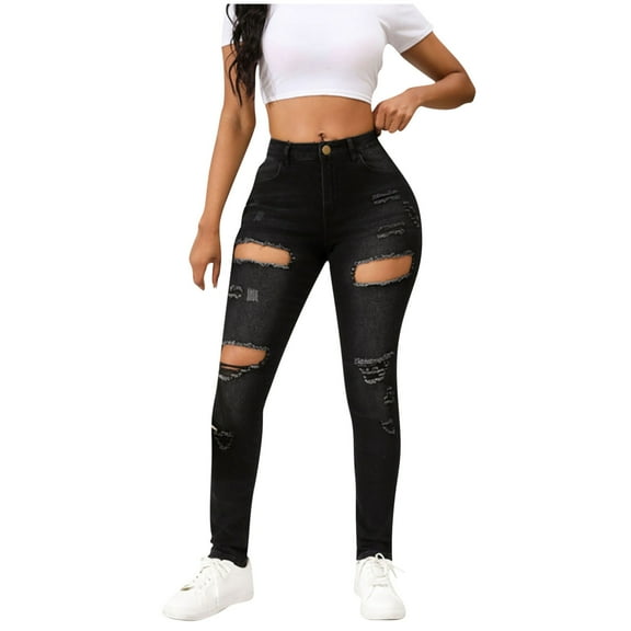 Efsteb Womens Skinny Pants Fashion Summer Solid Casual Pocket Button Zipper Long Jeans Pants for Daily Wear in Spring and Summer Black XXL