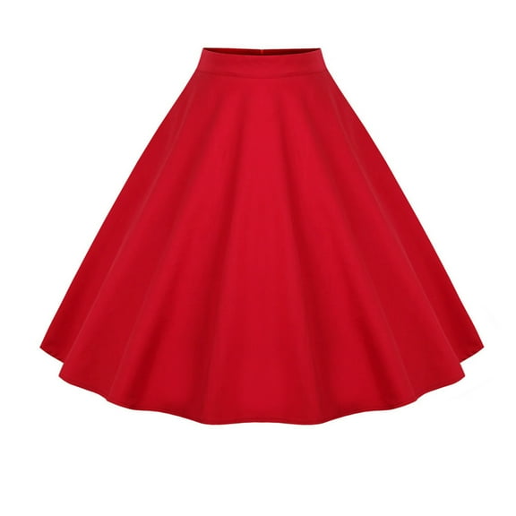 Efsteb Womens Skirts High Waist Pleated Skirt Summer Solid Color Casual Fashion Comfy Skirts (Red,S)