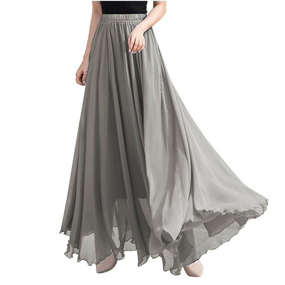 Efsteb Womens Skirts High Waisted Long Skirt Fashion Solid Color Casual Fall Comfy Skirts (Gray,L)