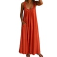 thumbnail image 1 of Efsteb Womens Sleeveless Dresses Solid Color Loose Fit Ruched Plus Size Long Tank Dress Casual Resort Dress Spring Crew Neck ,Size:L, 1 of 5