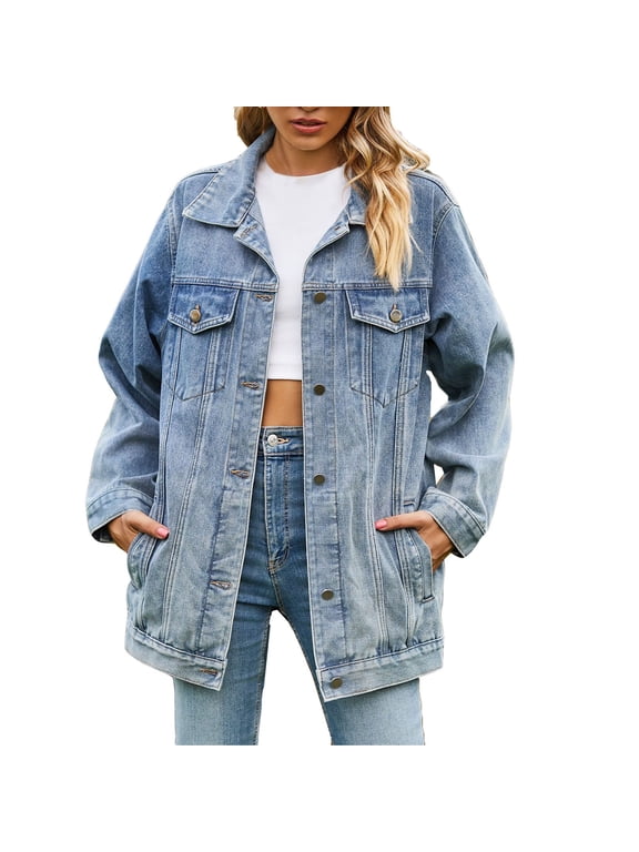 Womens Stylish Casual Lightweight Jacket Trendy Breathable Outwear Fashionable Denim Coat Blue M