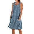 thumbnail image 1 of Efsteb Womens Summer Dresses Crew Neck Cotton Linen Loose Dress With Pockets Loose Fashion Comfy Casual Sundresses Sleeveless Classic Solid Color Sundresses for Women (Blue,S), 1 of 6