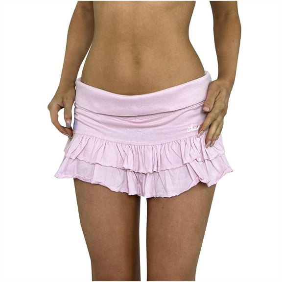 Efsteb Womens Summer Skirts Elastic Waist-Line Cake Short Skirt Fashion Solid Color Comfy Casual Skirts (Pink,L)