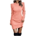 thumbnail image 1 of Efsteb Womens Sweater Dress Slim Fitted Bodycon Ribbed Knit Sweater Long Sleeve Crewneck Elegant Cocktail Party Dress (Watermelon Red,S), 1 of 7