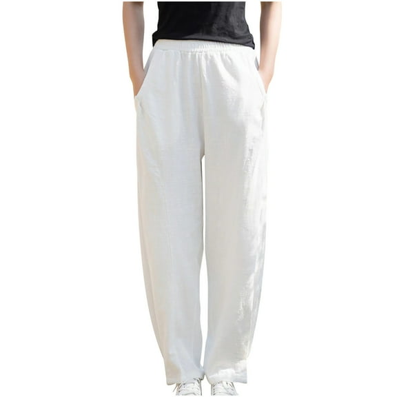 Efsteb Womens Sweatpants Elastic Waist Baggy Pants Solid Color Loose Comfortable Pants for Women Casual Trousers Pants for Women Sweatpants Wide leg Pants Trousers White M